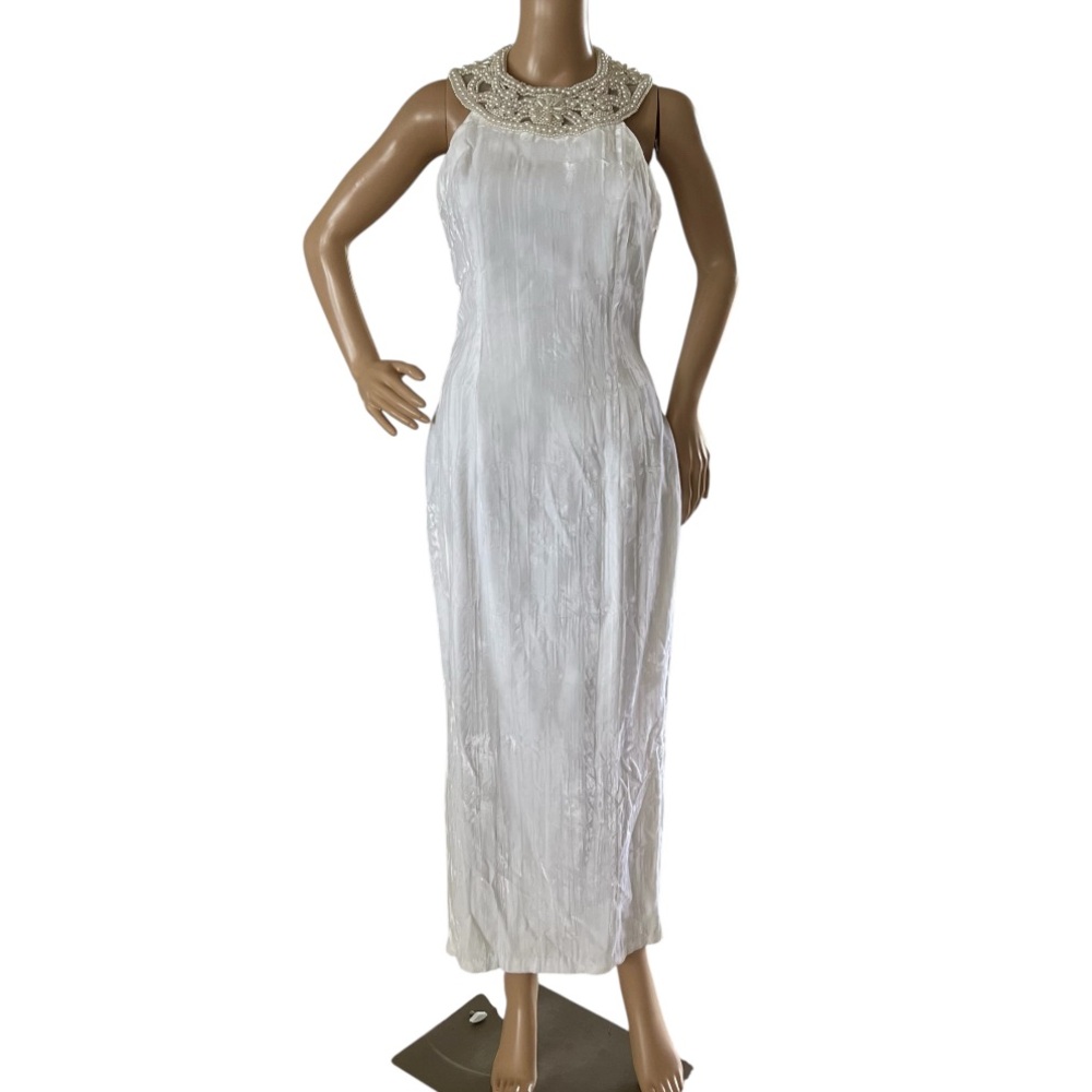 Roberta Dress Velour Pearl Collar Open Back Formal VTG